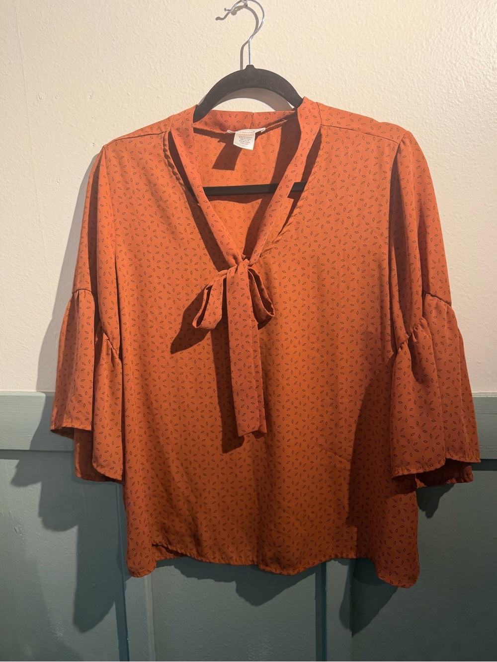 URBAN Romantics Rust Tie-Neck Blouse with Bell Sleeves